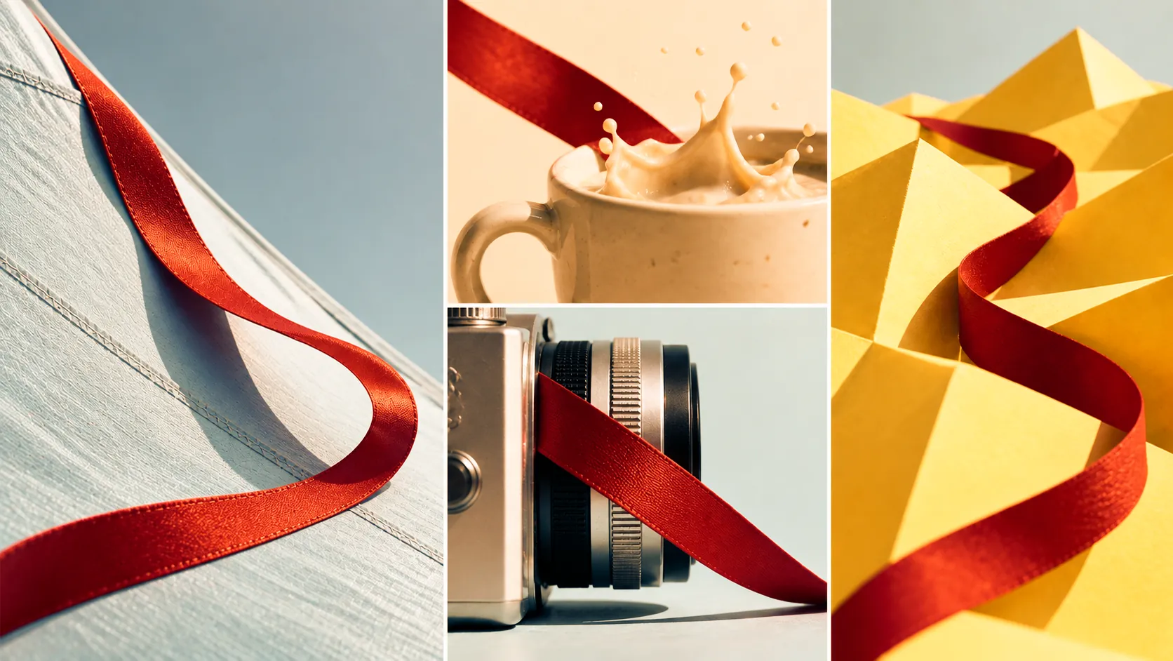 One scarlet ribbon connects four very different subjects into a recognizable channel identity.