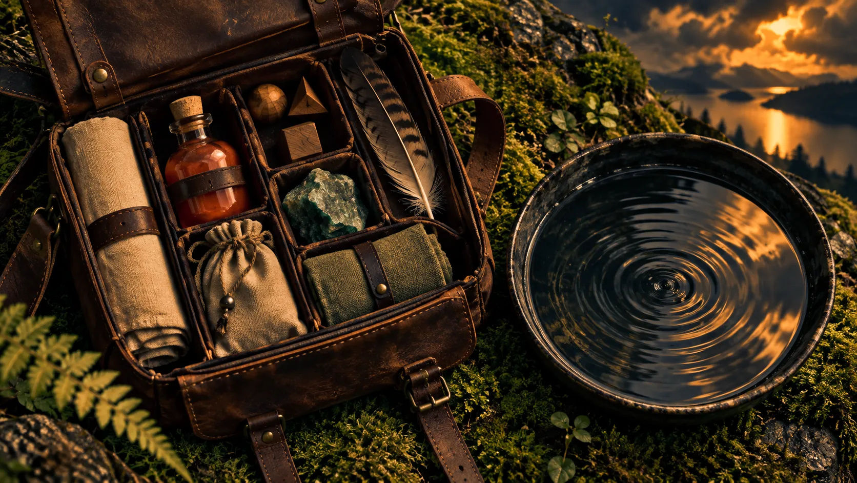 A calm, ordered inventory and repeating ripples leave room for player choices.